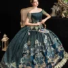 Victorian Prom Dress Retro Dark Navy Short Sleeves Off The Shoulder Baroque Dress Marie Antoinette Party Rococo Dress -AYA Cosplay Shop 202003201750378686139