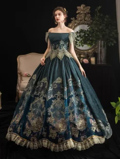 Victorian Prom Dress Retro Dark Navy Short Sleeves Off The Shoulder Baroque Dress Marie Antoinette Party Rococo Dress -AYA Cosplay Shop 202003201750390338449