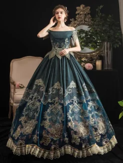Victorian Prom Dress Retro Dark Navy Short Sleeves Off The Shoulder Baroque Dress Marie Antoinette Party Rococo Dress -AYA Cosplay Shop 202003201750398043474