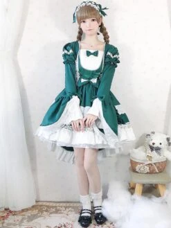 Sweet Lolita OP Dress Lace Bows Lolita One Piece Dresses Maid Costume -AYA Cosplay Shop 202003201750595724732
