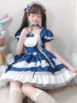 Sweet Lolita OP Dress Lace Bows Lolita One Piece Dresses Maid Costume -AYA Cosplay Shop 202003201751011909061