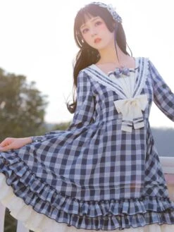 Sailor Classic Lolita OP Dress Strawberry Witch Plaid Bows Lolita One Piece Dresses -AYA Cosplay Shop 202005121602028863431