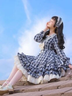 Sailor Classic Lolita OP Dress Strawberry Witch Plaid Bows Lolita One Piece Dresses -AYA Cosplay Shop 202005121602032703342