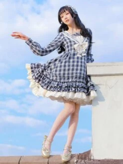 Sailor Classic Lolita OP Dress Strawberry Witch Plaid Bows Lolita One Piece Dresses -AYA Cosplay Shop 202005121602040082776