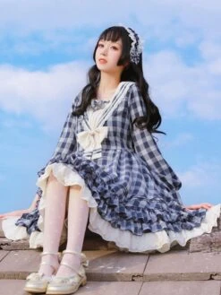 Sailor Classic Lolita OP Dress Strawberry Witch Plaid Bows Lolita One Piece Dresses -AYA Cosplay Shop 20200512160204728242