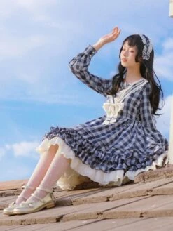 Sailor Classic Lolita OP Dress Strawberry Witch Plaid Bows Lolita One Piece Dresses -AYA Cosplay Shop 202005121602050646888