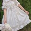 Sweet Lolita OP Dress Ruffles White Short Sleeves Lolita One Piece Dresses -AYA Cosplay Shop 202005261141553741571