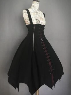 JSK Gothic Lolita JSK Dress Black Lace Up Lolita Jumper Skirt -AYA Cosplay Shop 202005281408441829095
