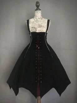 JSK Gothic Lolita JSK Dress Black Lace Up Lolita Jumper Skirt -AYA Cosplay Shop 202005281408451654873