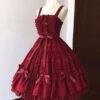 Sweet Lolita JSK Dress Ruffles Burgundy Bows Lolita Jumper Skirts -AYA Cosplay Shop 202005281625389596661