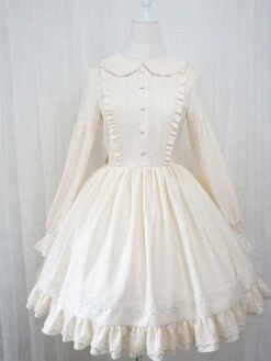 Sweet Lolita OP Dress Ruffles Long Sleeves Lolita One Piece Dresses -AYA Cosplay Shop 202005281625507828493
