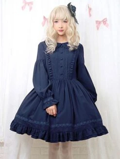 Sweet Lolita OP Dress Ruffles Long Sleeves Lolita One Piece Dresses -AYA Cosplay Shop 202005281625513818015