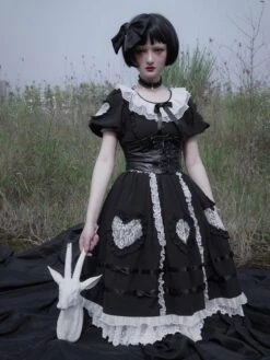 Sweet Lolita OP Dress Ruffles Short Sleeves Lolita One Piece Dresses -AYA Cosplay Shop 20200529153052553306