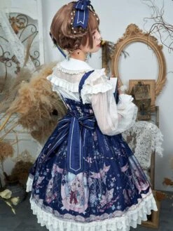Sweet Lolita JSK Dress Neverland Print Open Front Bows Ruffles Lolita Jumper Skirts -AYA Cosplay Shop 202006041749442299075