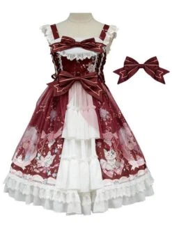 Sweet Lolita JSK Dress Neverland Print Open Front Bows Ruffles Lolita Jumper Skirts -AYA Cosplay Shop 202006041749459649907