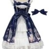 Sweet Lolita JSK Dress Neverland Print Open Front Bows Ruffles Lolita Jumper Skirts -AYA Cosplay Shop 202006041749463055427