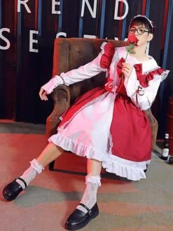 Cross Dresser Lolita OP Dress Long Sleeves Lolita Dresses Outfit -AYA Cosplay Shop 202006241315236852867