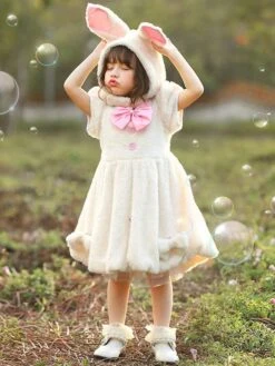 Kids Carnival Cosplay Costumes Bunny Dress with Hood Hat For Child
