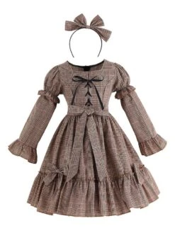 Kids Carnival Cosplay Costumes Plaid Cotton Dress with Headwear For Child -AYA Cosplay Shop 202006281519187394974