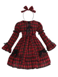 Kids Carnival Cosplay Costumes Plaid Cotton Dress with Headwear For Child -AYA Cosplay Shop 202006281519190697261