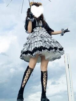 Idol Declaration Lolita JSK Dress Two Tone Plaid Lolita Jumper Skirts -AYA Cosplay Shop 202008181659576888019