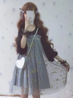 Sweet Lolita OP Dress Moon Star Embroidered One Piece Dresses