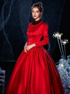 Prom Dress Rococo Victorian Retro Costume Dress Red Lace Cotton Cosplay Costume Carnival -AYA Cosplay Shop 202009041432103175778