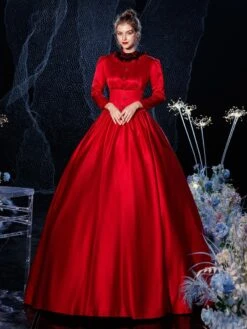Prom Dress Rococo Victorian Retro Costume Dress Red Lace Cotton Cosplay Costume Carnival -AYA Cosplay Shop 202009041432106704374