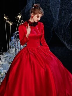 Prom Dress Rococo Victorian Retro Costume Dress Red Lace Cotton Cosplay Costume Carnival -AYA Cosplay Shop 202009041432110018958