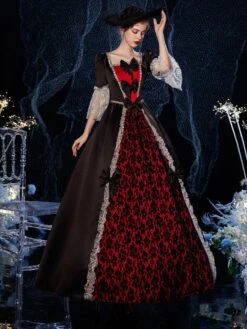 Rococo Victorian Prom Dress Retro Costume Dress Ruffles Floral Print Lace Cotton Cosplay Costume Carnival -AYA Cosplay Shop 202009041438376935724