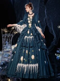 Rococo Victorian Prom Dress Retro Costume Dress Layered Floral Print Navy Blue Cosplay Costume Carnival -AYA Cosplay Shop 202009041438519087217