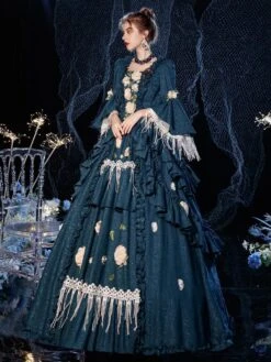 Rococo Victorian Prom Dress Retro Costume Dress Layered Floral Print Navy Blue Cosplay Costume Carnival -AYA Cosplay Shop 202009041438522954451