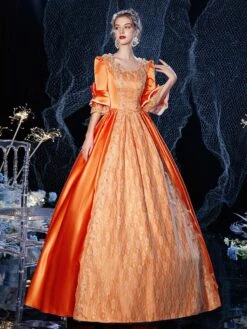 Prom Dress Rococo Victorian Retro Costume Dress Orange Red Masquerade Lace Cotton Cosplay Costume Carnival -AYA Cosplay Shop 202009041438542523737