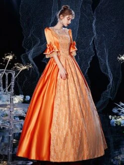 Prom Dress Rococo Victorian Retro Costume Dress Orange Red Masquerade Lace Cotton Cosplay Costume Carnival -AYA Cosplay Shop 202009041438550533097