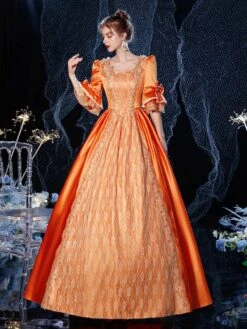 Prom Dress Rococo Victorian Retro Costume Dress Orange Red Masquerade Lace Cotton Cosplay Costume Carnival -AYA Cosplay Shop 202009041438556811460