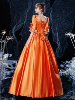 Prom Dress Rococo Victorian Retro Costume Dress Orange Red Masquerade Lace Cotton Cosplay Costume Carnival -AYA Cosplay Shop 20200904143856871303