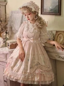Sweet Lolita OP Dress Neverland Floral Print Light Sky Blue Ruffles Lolita One Piece Dresses -AYA Cosplay Shop 20201023154056846418