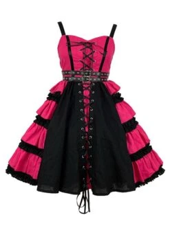 Punk Gothic Sweet Lolita JSK Dress Hot Pink Sleeveless Polyester Harajuku Lolita Jumper Skirts -AYA Cosplay Shop 202011131058247016209
