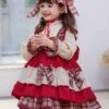 Children's Sweet Lolita Dress Headwear Red Bow Strawberry Button Ruffles Polyester Long Sleeve Kids One Piece Dress -AYA Cosplay Shop 202011131621203773404