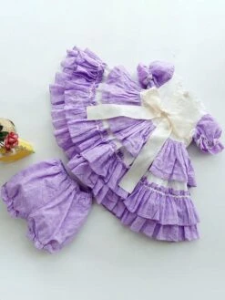 Children's Sweet Lolita Dress Violet Blue Bows Polyester Short Sleeve Kids Princess One Piece Dress -AYA Cosplay Shop 202011131622024503133