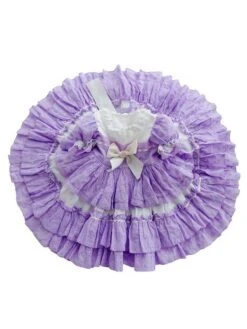 Children's Sweet Lolita Dress Violet Blue Bows Polyester Short Sleeve Kids Princess One Piece Dress -AYA Cosplay Shop 202011131622031648498