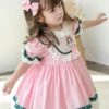 Children's Sweet Lolita Dress Pink Ruffles Polyester Short Sleeve Kids Princess One Piece Dress -AYA Cosplay Shop 202011131622046065875