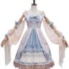 Blue Sweet Lolita JSK Dress Nude Sleeveless Flowers Tiered Lolita Jumper Skirts -AYA Cosplay Shop 202011251801580468298