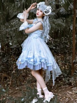 Sweet Lolita JSK Dress Baby Blue Sleeveless Tiered Bows Lace Lolita Jumper Skirts -AYA Cosplay Shop 202011251802051212944