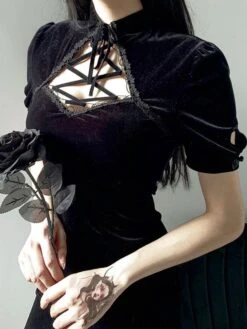 Women Black Bodycon Dress Short Sleeves Korean Velvet Cheongsam Short Wrap Dresses 14 Women Black Bodycon Dress Short Sleeves Korean Velvet Cheongsam Short Wrap Dresses -AYA Cosplay Shop 202011251810064581802