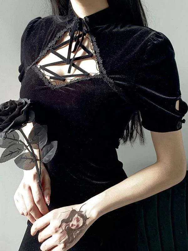 Women Black Bodycon Dress Short Sleeves Korean Velvet Cheongsam Short Wrap Dresses 8 Women Black Bodycon Dress Short Sleeves Korean Velvet Cheongsam Short Wrap Dresses - Image 6