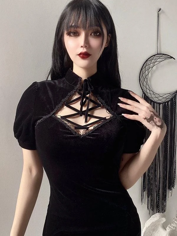 Women Black Bodycon Dress Short Sleeves Korean Velvet Cheongsam Short Wrap Dresses 9 Women Black Bodycon Dress Short Sleeves Korean Velvet Cheongsam Short Wrap Dresses - Image 7