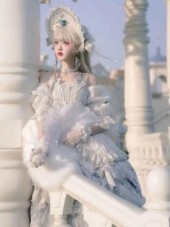 Sweet Lolita Wedding OP Dress Floral Print Light Gray Flowers Bows Hime Lolita One Piece Dresses -AYA Cosplay Shop 202011251815556422155