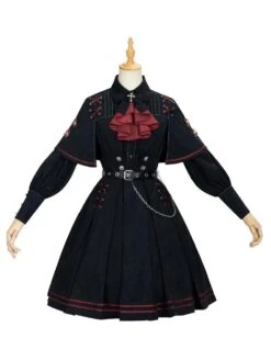 Gothic Lolita OP Dress Military Style 4 Pieces Set Black Academic Lolita Outfits -AYA Cosplay Shop 202012011937216616625