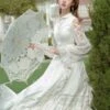 Sweet Lolita OP Dress White Lace Up Cascading Ruffles Long Sleeves Lolita Dresses -AYA Cosplay Shop 202012011939245983913